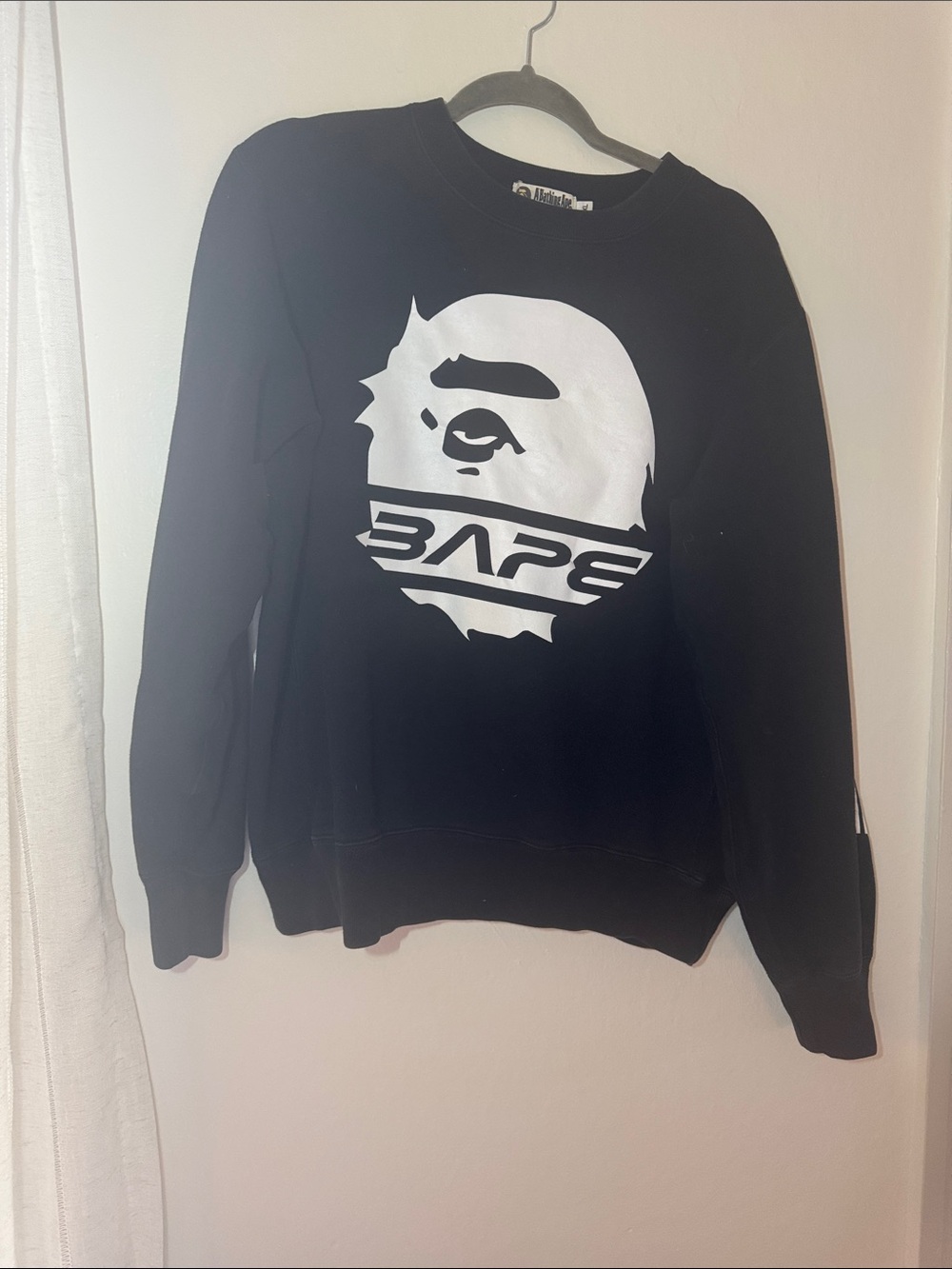 Bape Black Crewneck with White Ape Graphic - Men
